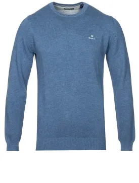 Cotton Pique Crewneck Denim Blue Melange