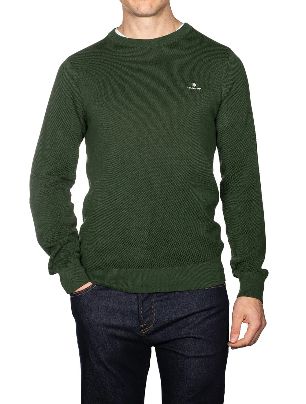 Cotton Pique Crewneck Storm Green