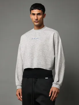 Crop Fit Raw Edge Sweatshirt With Embroidery