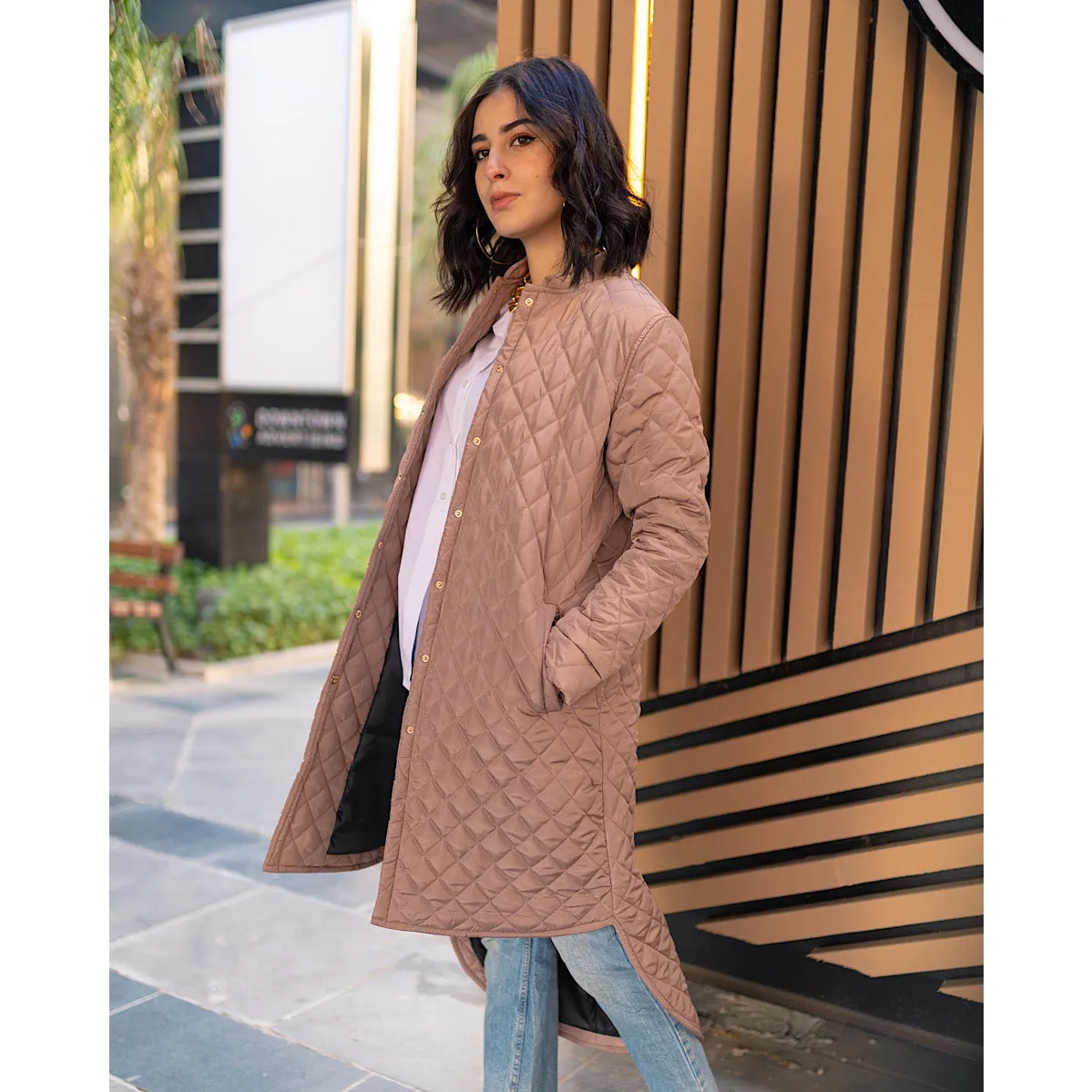 Dark beige waterproof quilted jacket