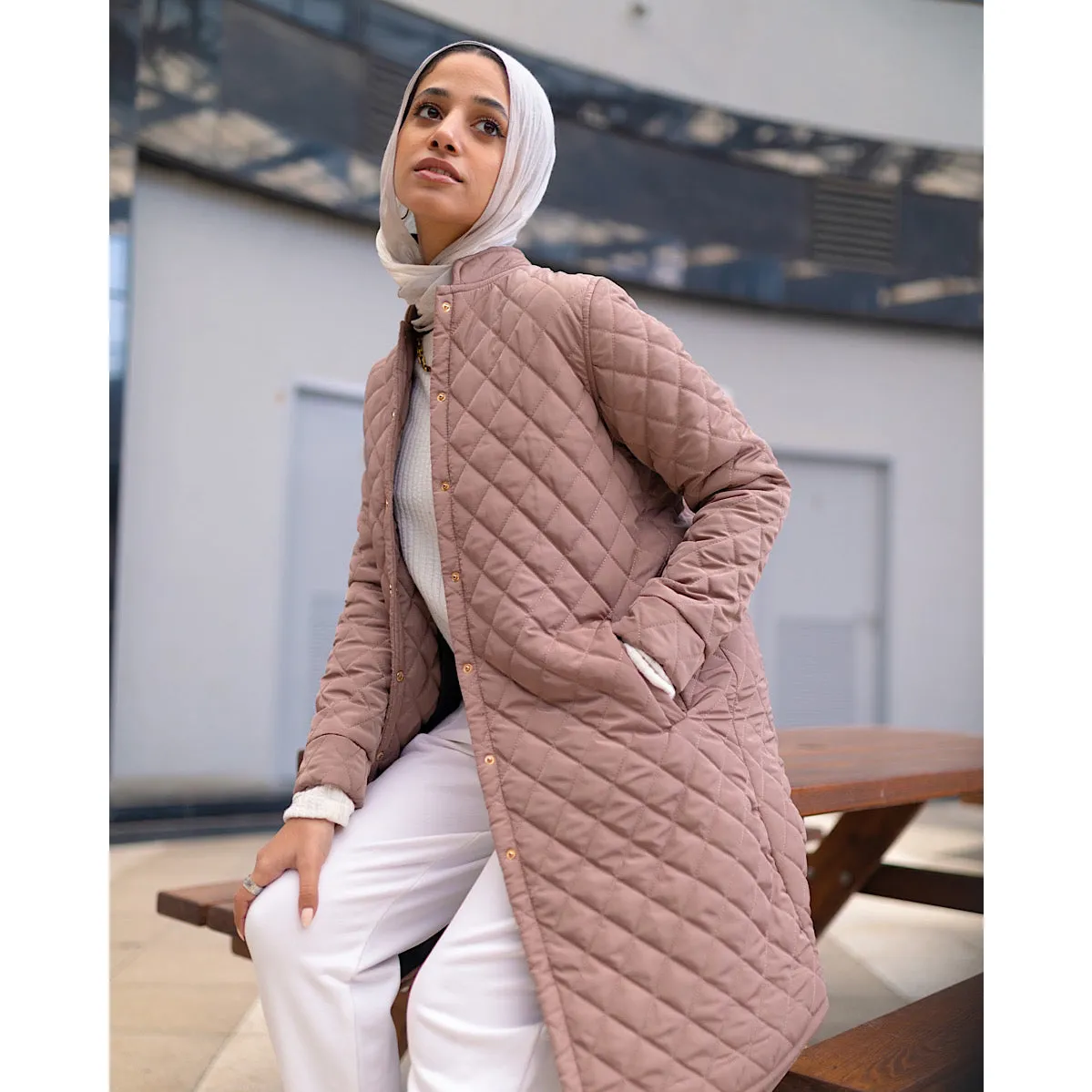 Dark beige waterproof quilted jacket