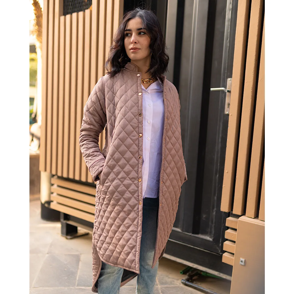 Dark beige waterproof quilted jacket