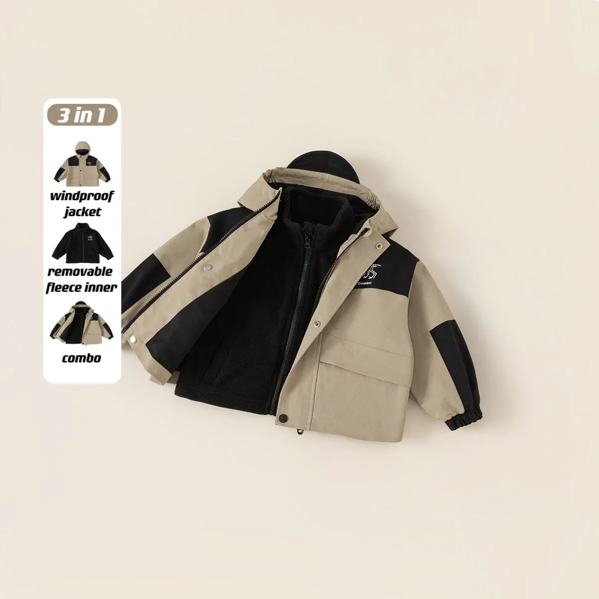 Dinosaur 3-in-1 Fleece Windproof Jacket
