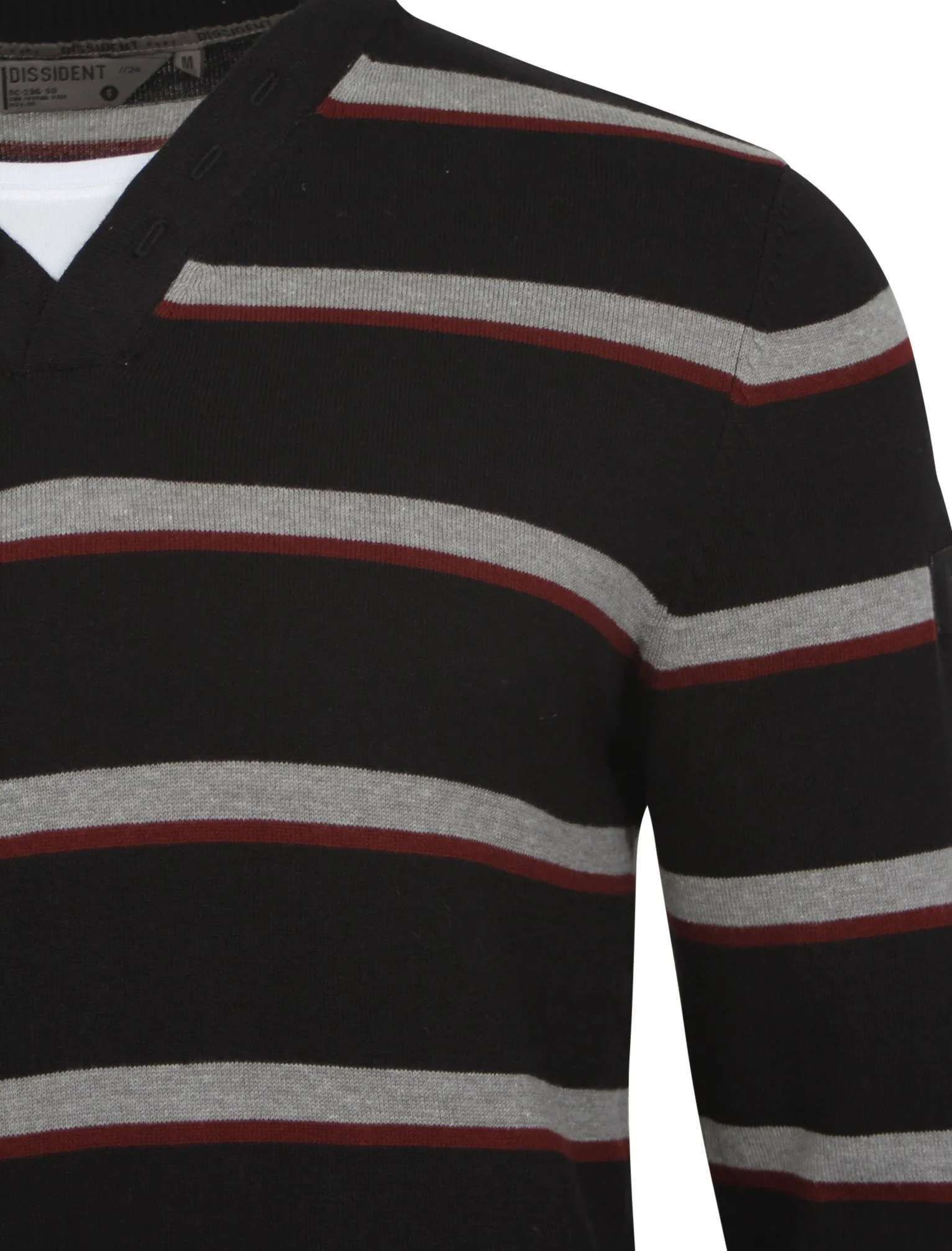 Dissident V-neck stripe jumper with t-shirt insert in black