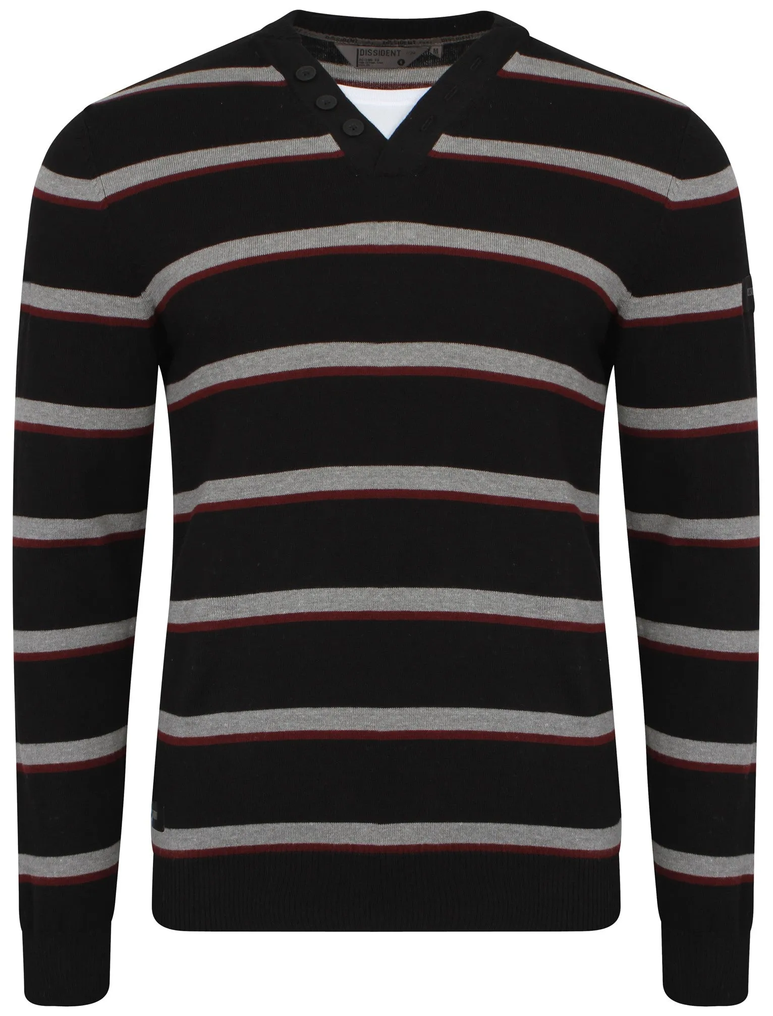 Dissident V-neck stripe jumper with t-shirt insert in black
