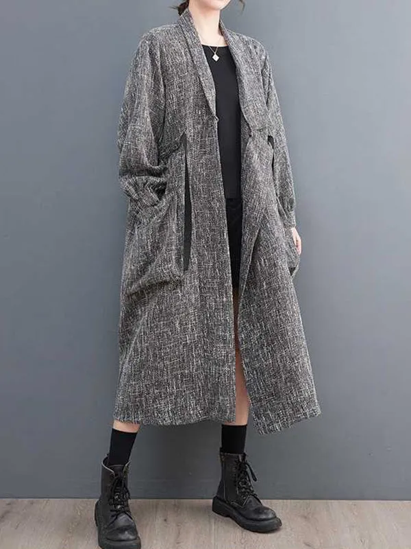Drawstring Pockets Long Sleeves Loose Lapel Trench Coats
