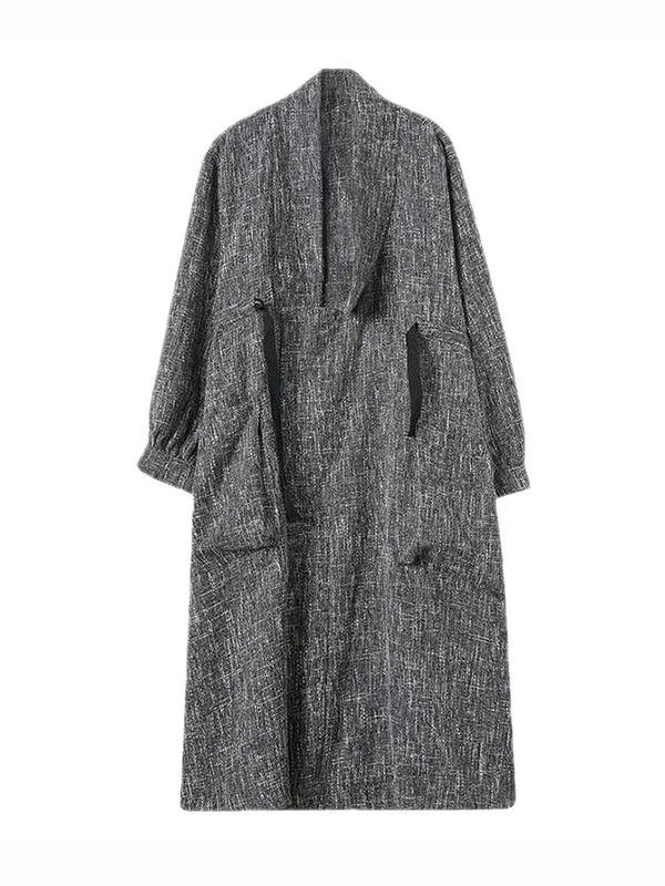 Drawstring Pockets Long Sleeves Loose Lapel Trench Coats
