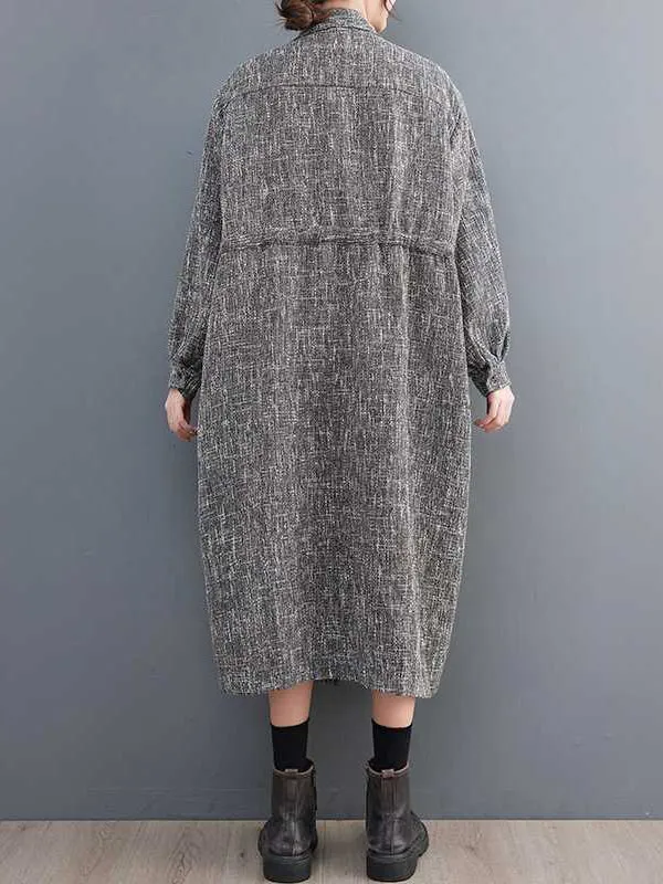 Drawstring Pockets Long Sleeves Loose Lapel Trench Coats