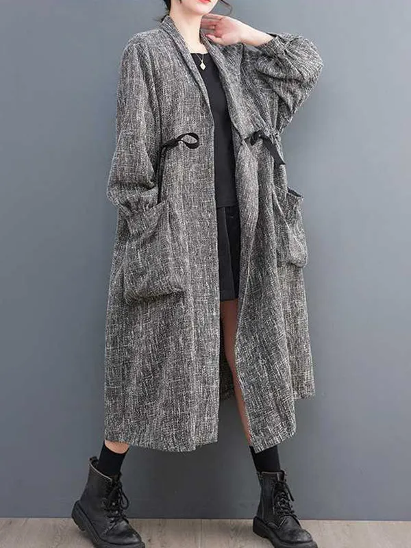 Drawstring Pockets Long Sleeves Loose Lapel Trench Coats