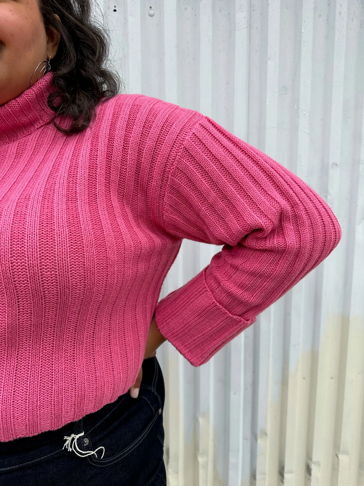 Eloquii Bubblegum Pink Ribbed Turtleneck Cropped Sweater, Size 18/20