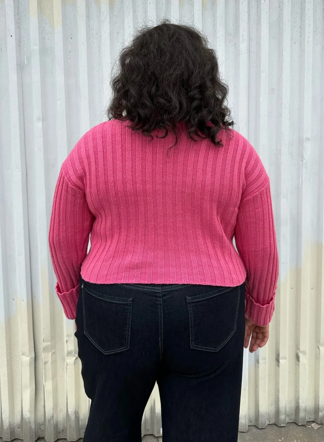 Eloquii Bubblegum Pink Ribbed Turtleneck Cropped Sweater, Size 18/20