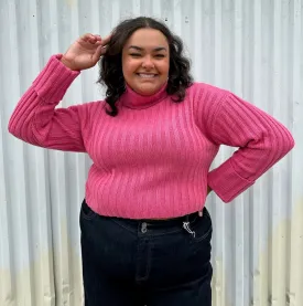 Eloquii Bubblegum Pink Ribbed Turtleneck Cropped Sweater, Size 18/20