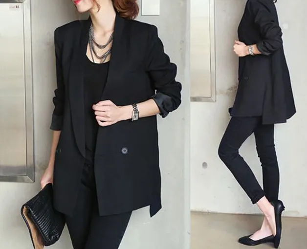 Fashion Solid Long Style Black Blazer