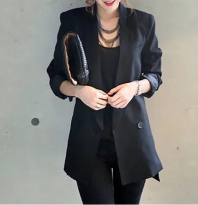 Fashion Solid Long Style Black Blazer