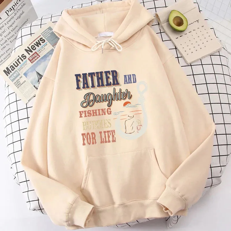 Father And Daughter Fishing Buddies For Life Letter Print Hooded Fashion