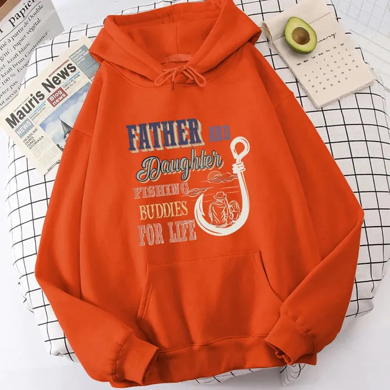 Father And Daughter Fishing Buddies For Life Letter Print Hooded Fashion