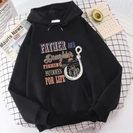 Father And Daughter Fishing Buddies For Life Letter Print Hooded Fashion