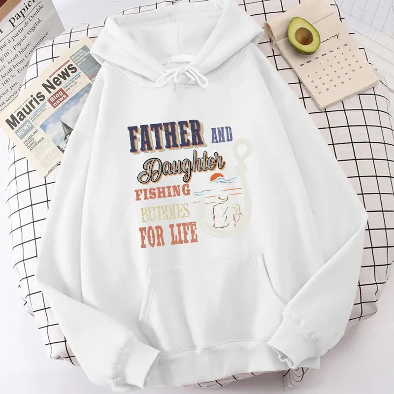 Father And Daughter Fishing Buddies For Life Letter Print Hooded Fashion