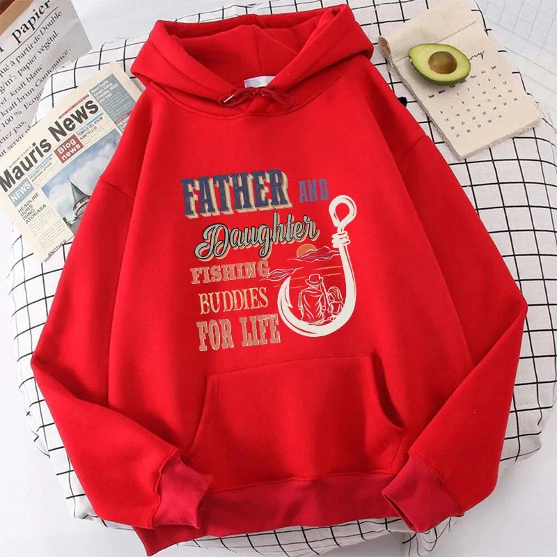 Father And Daughter Fishing Buddies For Life Letter Print Hooded Fashion