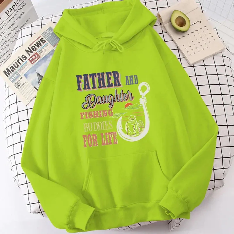 Father And Daughter Fishing Buddies For Life Letter Print Hooded Fashion