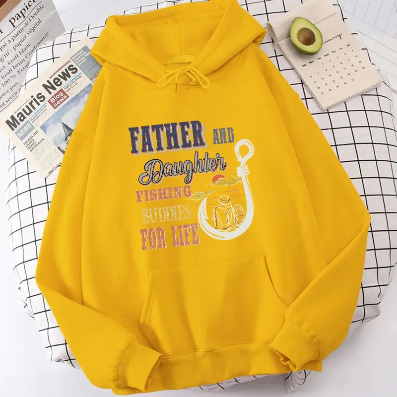 Father And Daughter Fishing Buddies For Life Letter Print Hooded Fashion