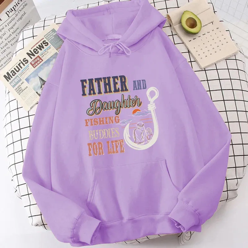 Father And Daughter Fishing Buddies For Life Letter Print Hooded Fashion