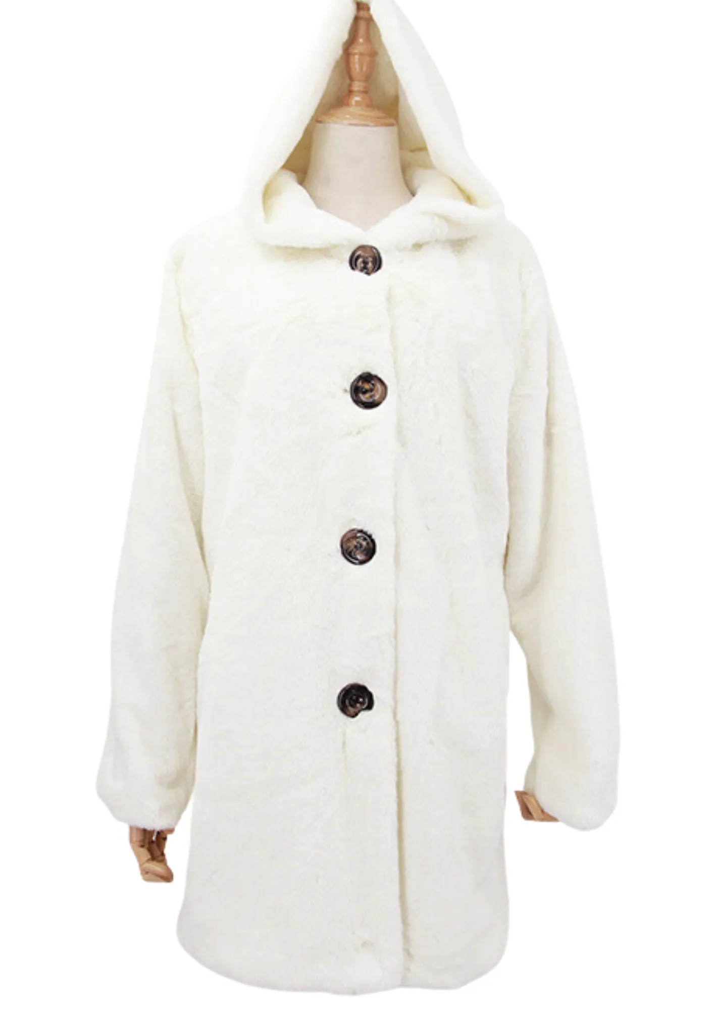 FAUX FUR HOODED JACKET - IVORY