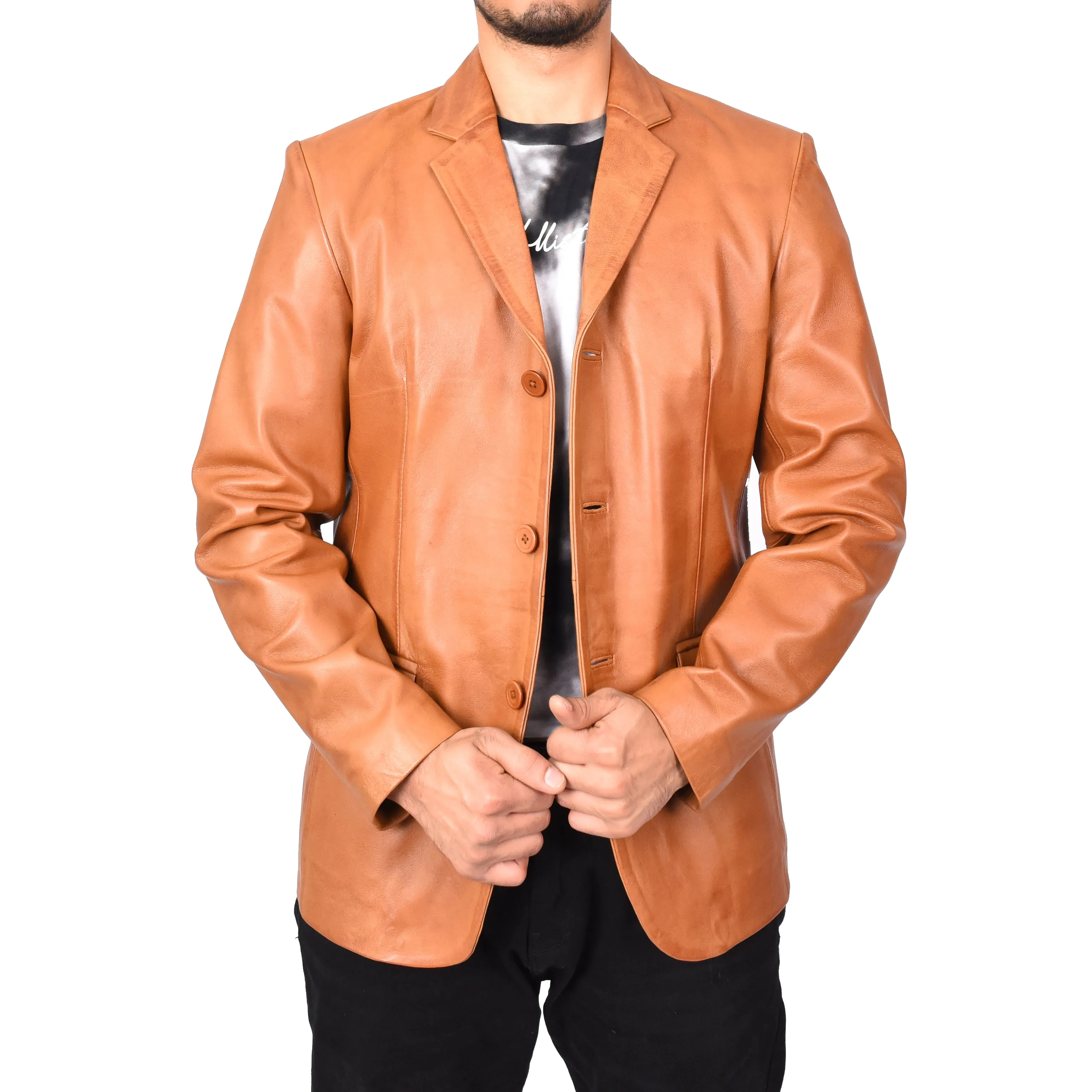 Gents Real Lambskin Leather Jacket Men's Blazer Coat Black Gjorn