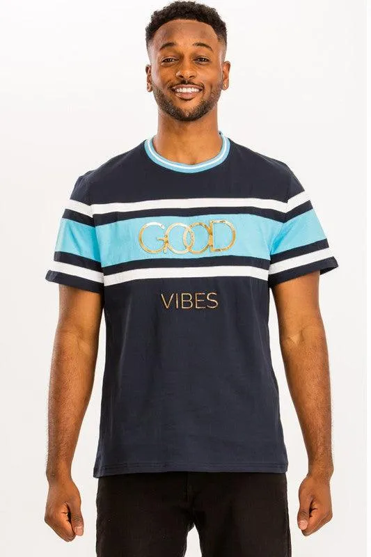 Good Vibes 3D Design Print Gold Foil 2XL