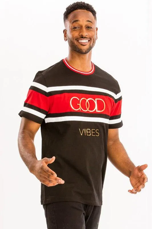 Good Vibes 3D Design Print Gold Foil 2XL