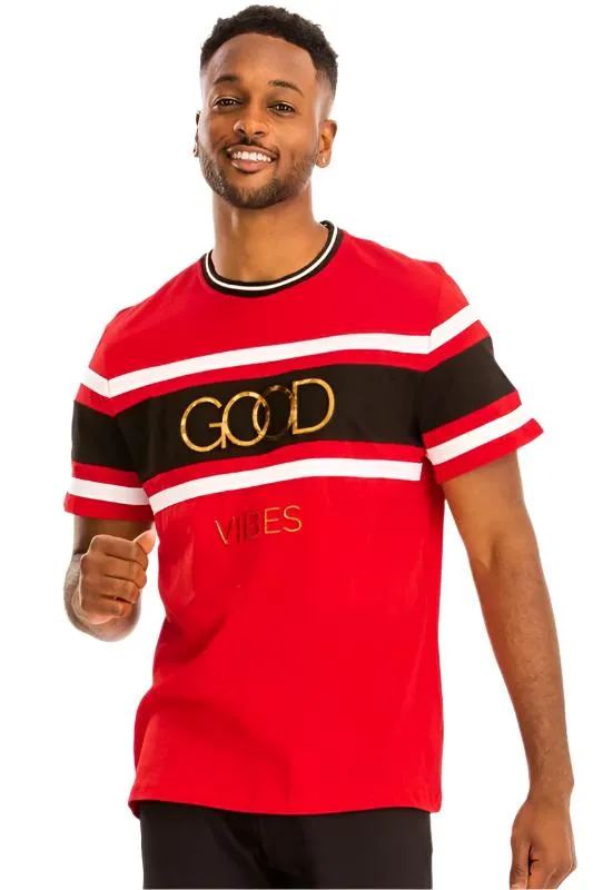 Good Vibes 3D Design Print Gold Foil 2XL