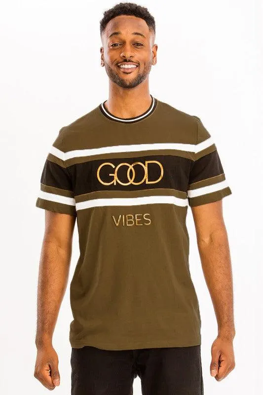 Good Vibes 3D Design Print Gold Foil 2XL