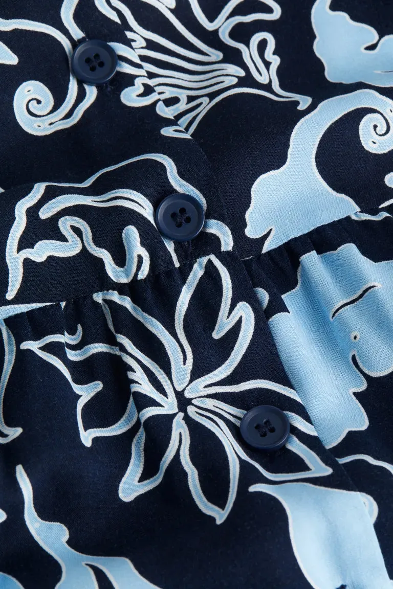 H&M button front dress, navy/patterned