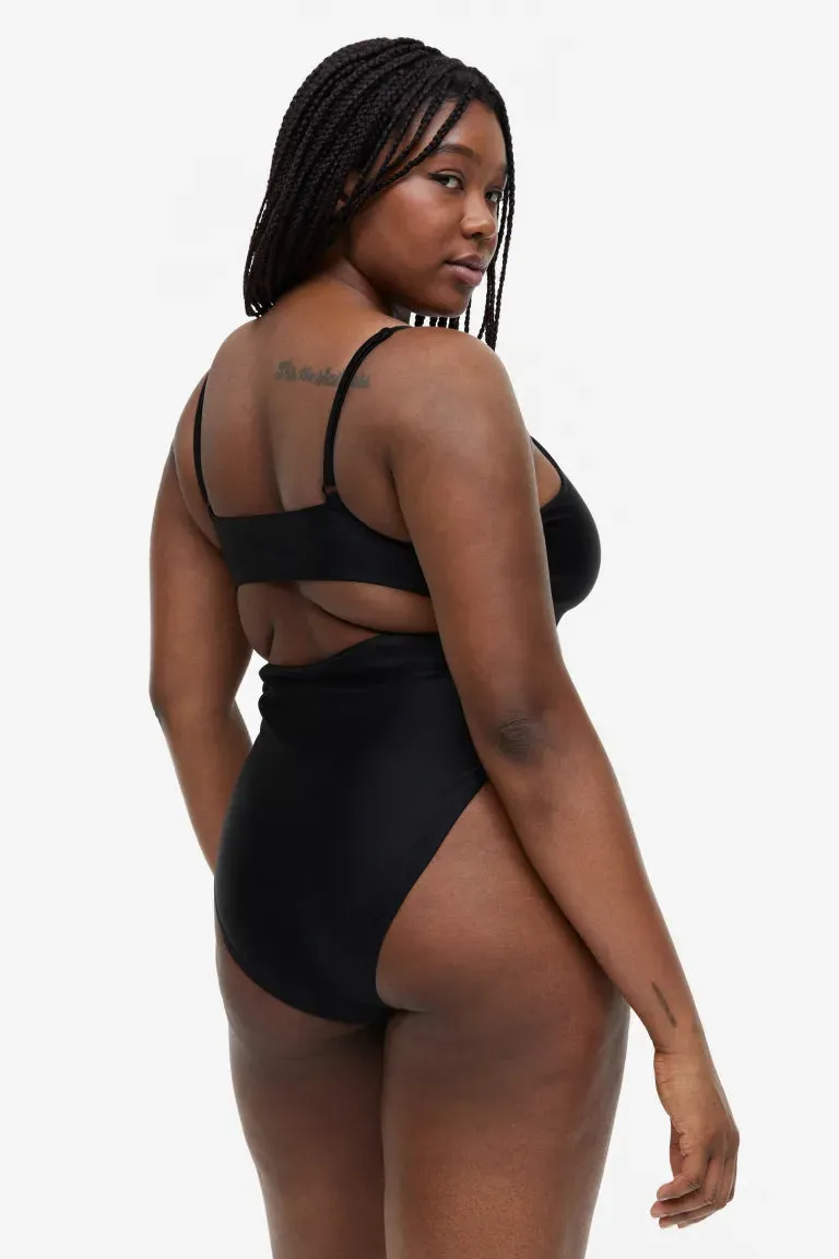 H&M  High-waisted swimsuit with drawstring, black