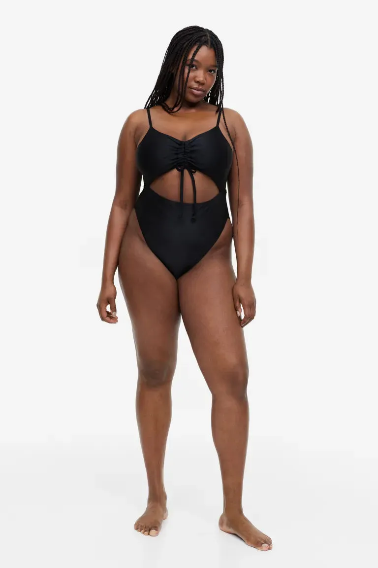 H&M  High-waisted swimsuit with drawstring, black