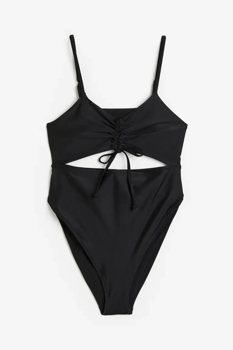H&M  High-waisted swimsuit with drawstring, black