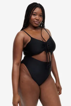 H&M  High-waisted swimsuit with drawstring, black
