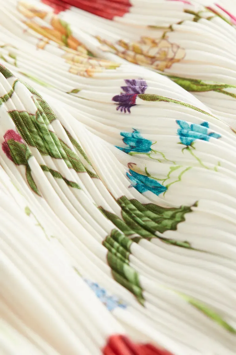 H&M pleated maxi dress, cream/floral