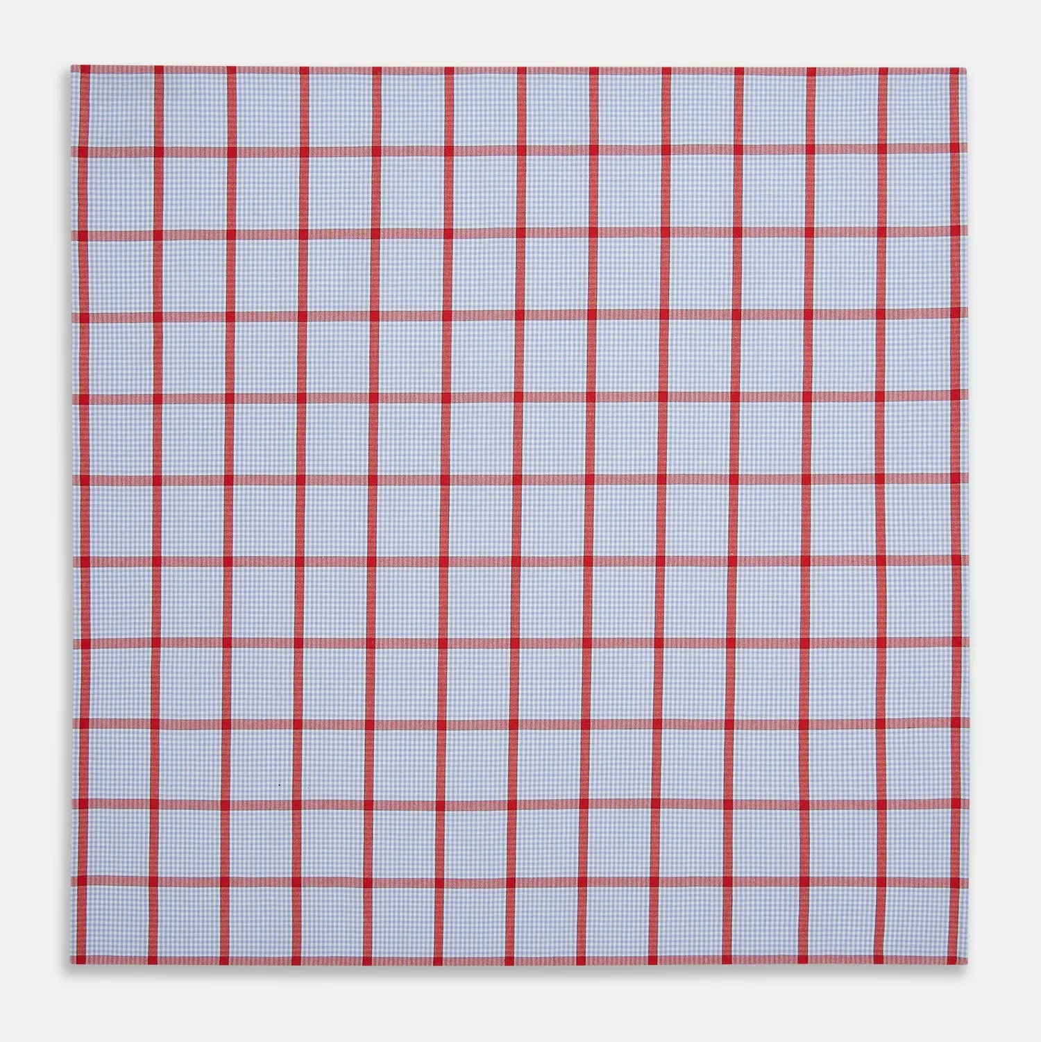 Hand Rolled Red Windowpane Check  Handkerchief