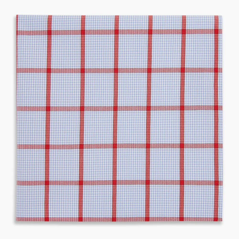 Hand Rolled Red Windowpane Check  Handkerchief
