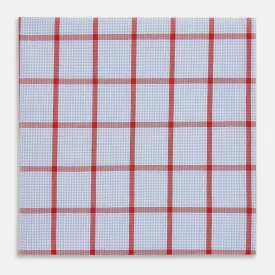 Hand Rolled Red Windowpane Check  Handkerchief
