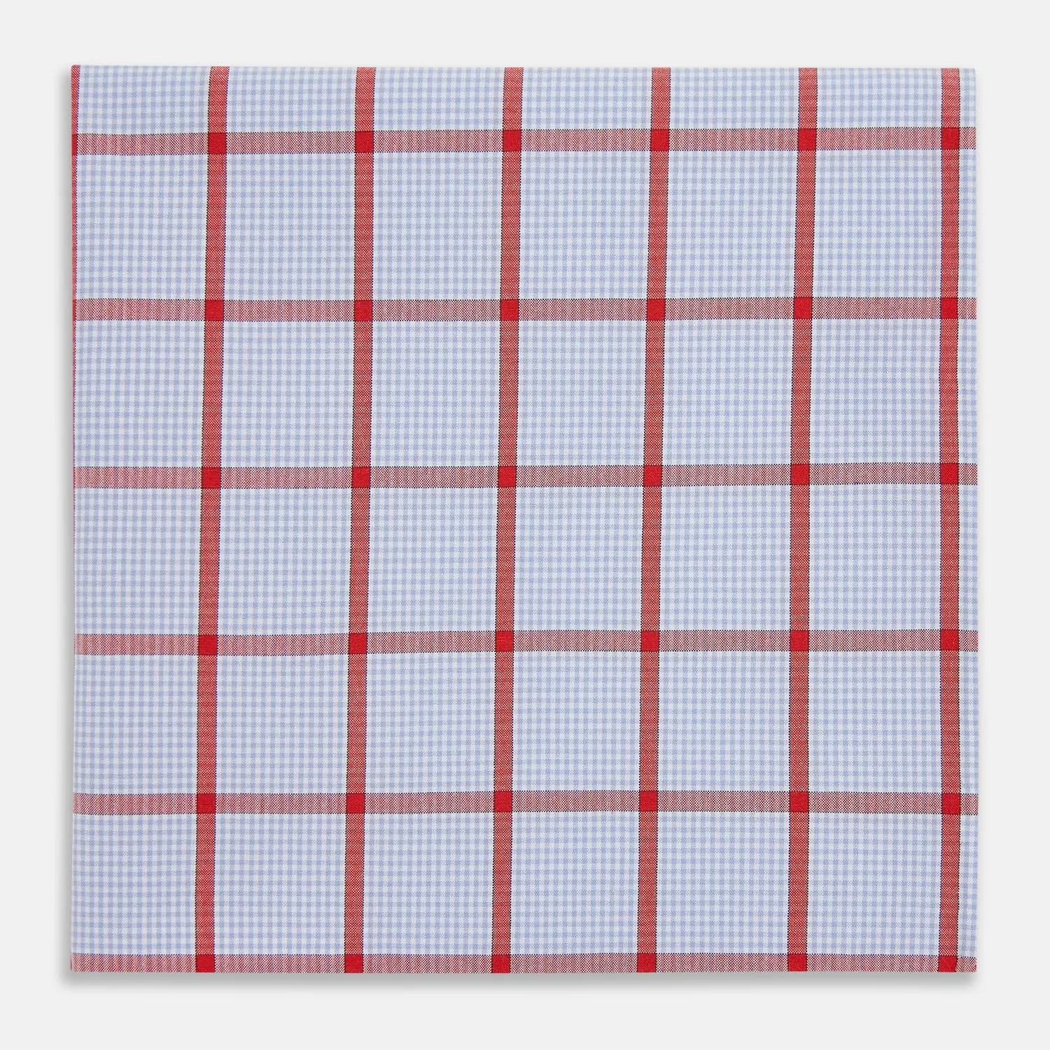 Hand Rolled Red Windowpane Check  Handkerchief