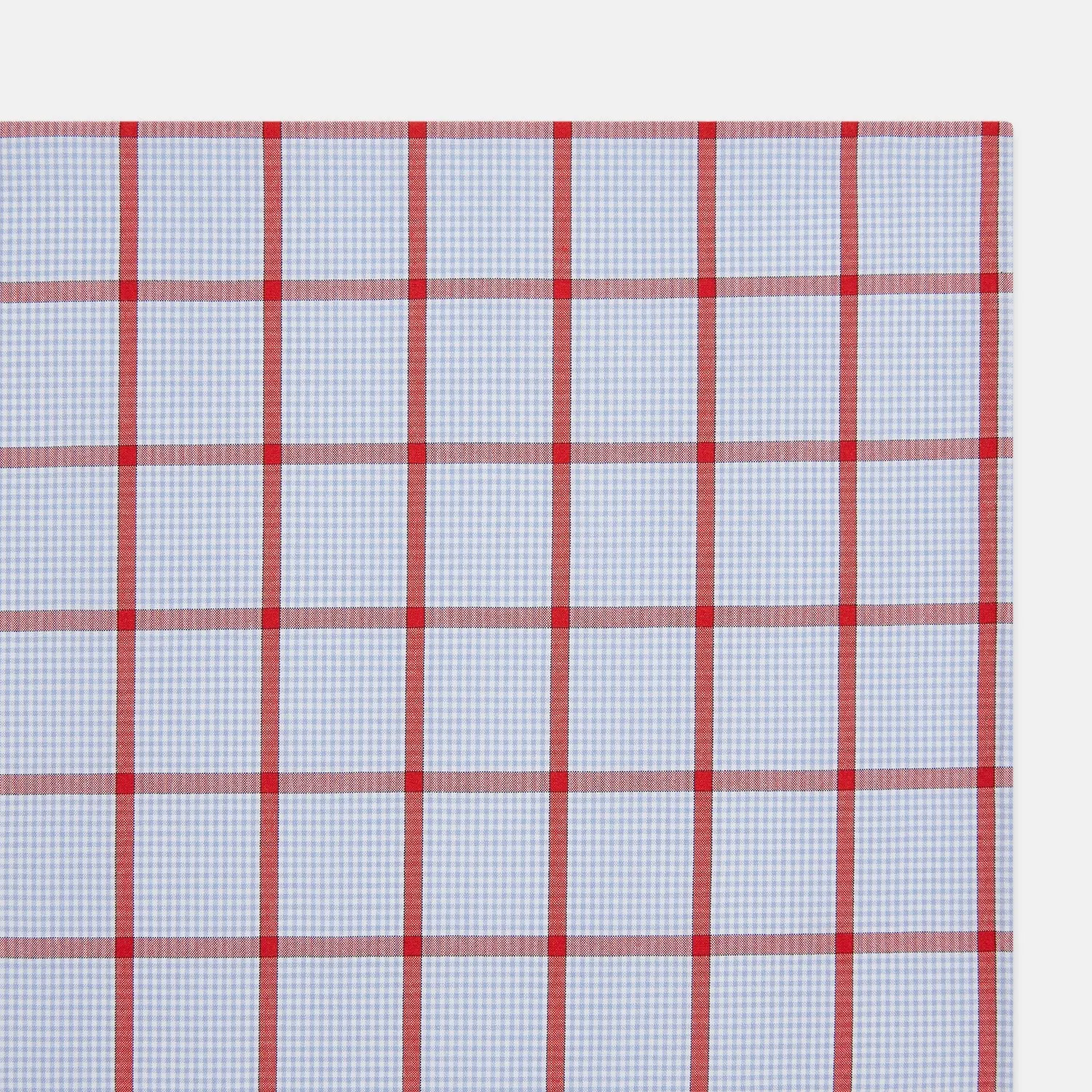 Hand Rolled Red Windowpane Check  Handkerchief