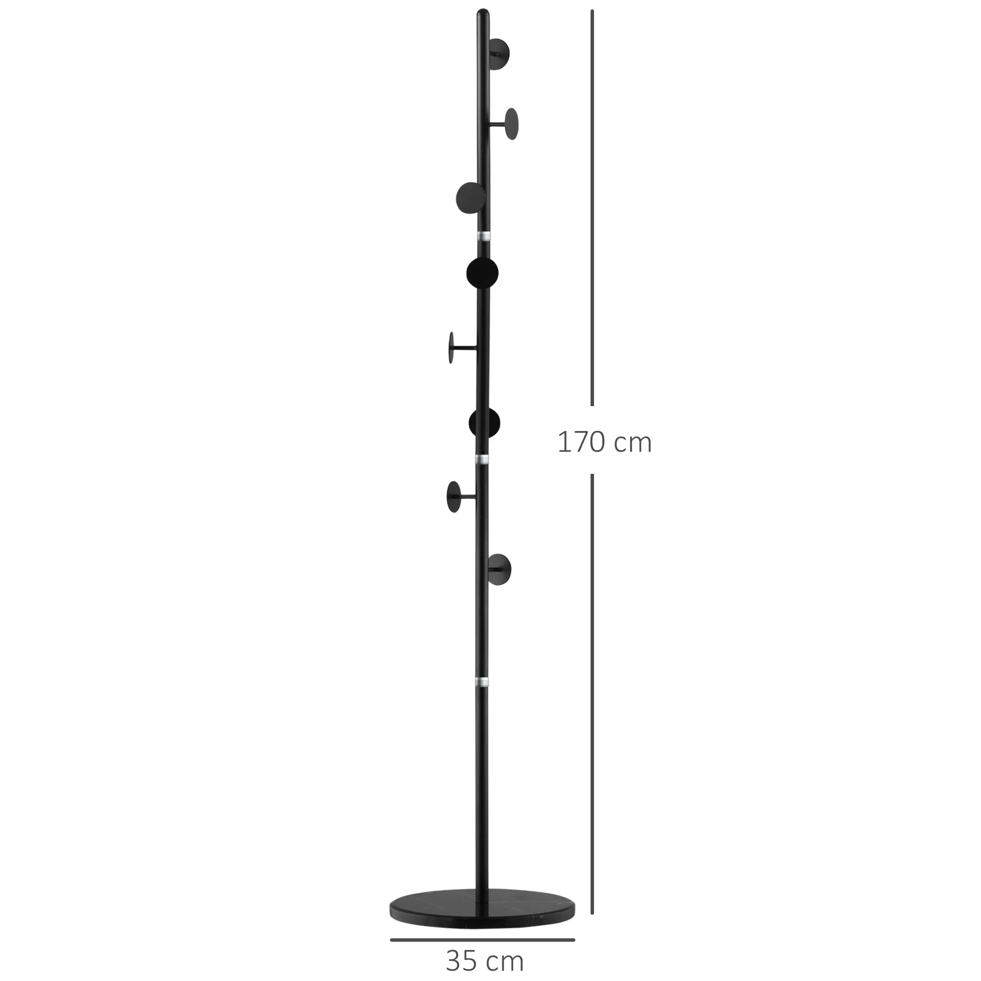 HOMCOM Steel Coat Stand Rack Marble Base 8 Hook for Living Room Entryway,Black