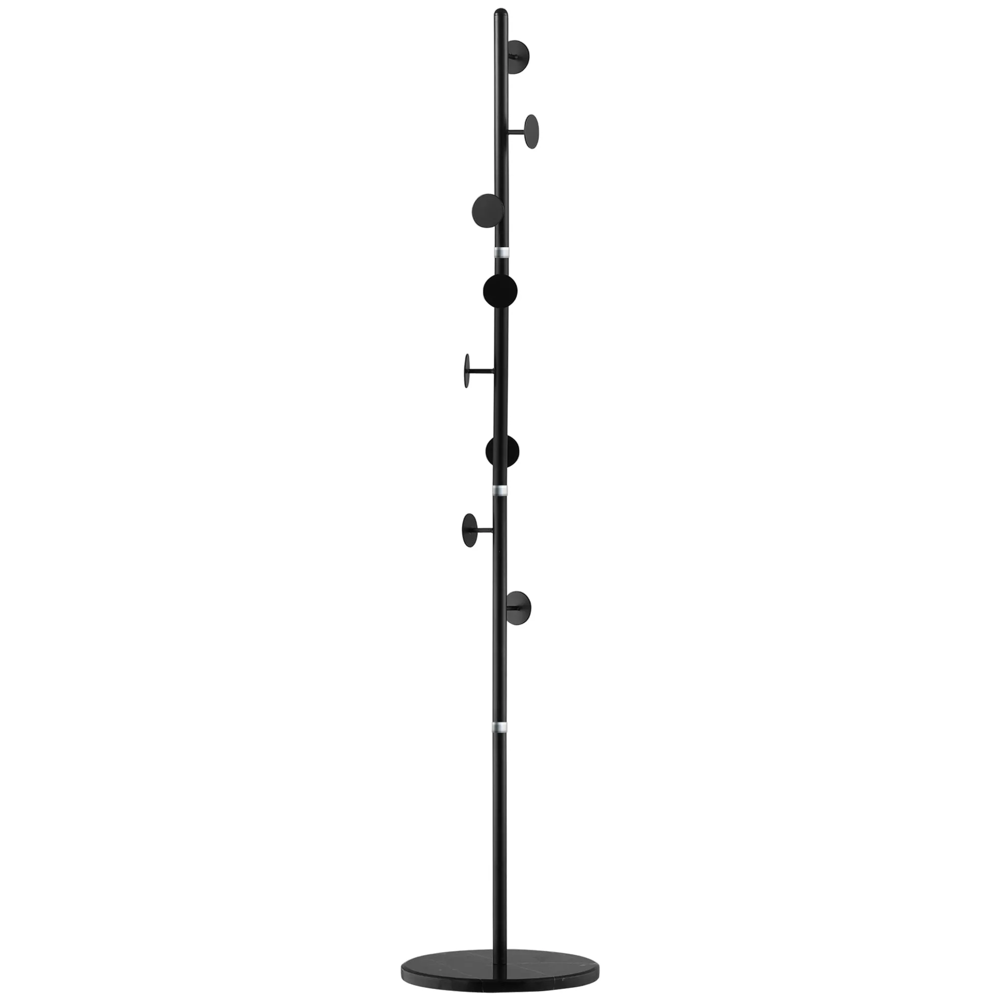 HOMCOM Steel Coat Stand Rack Marble Base 8 Hook for Living Room Entryway,Black