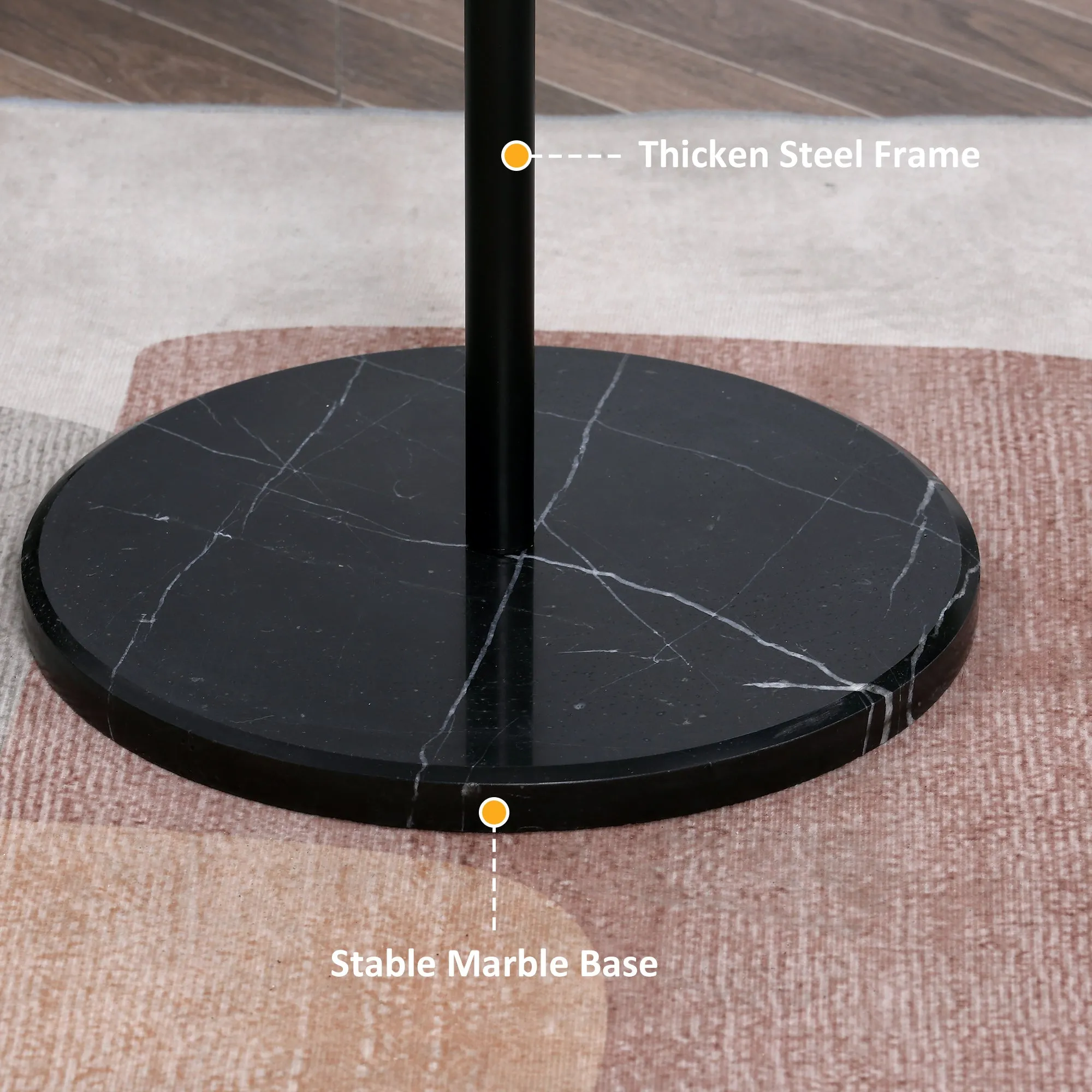 HOMCOM Steel Coat Stand Rack Marble Base 8 Hook for Living Room Entryway,Black