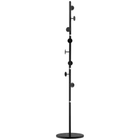 HOMCOM Steel Coat Stand Rack Marble Base 8 Hook for Living Room Entryway,Black