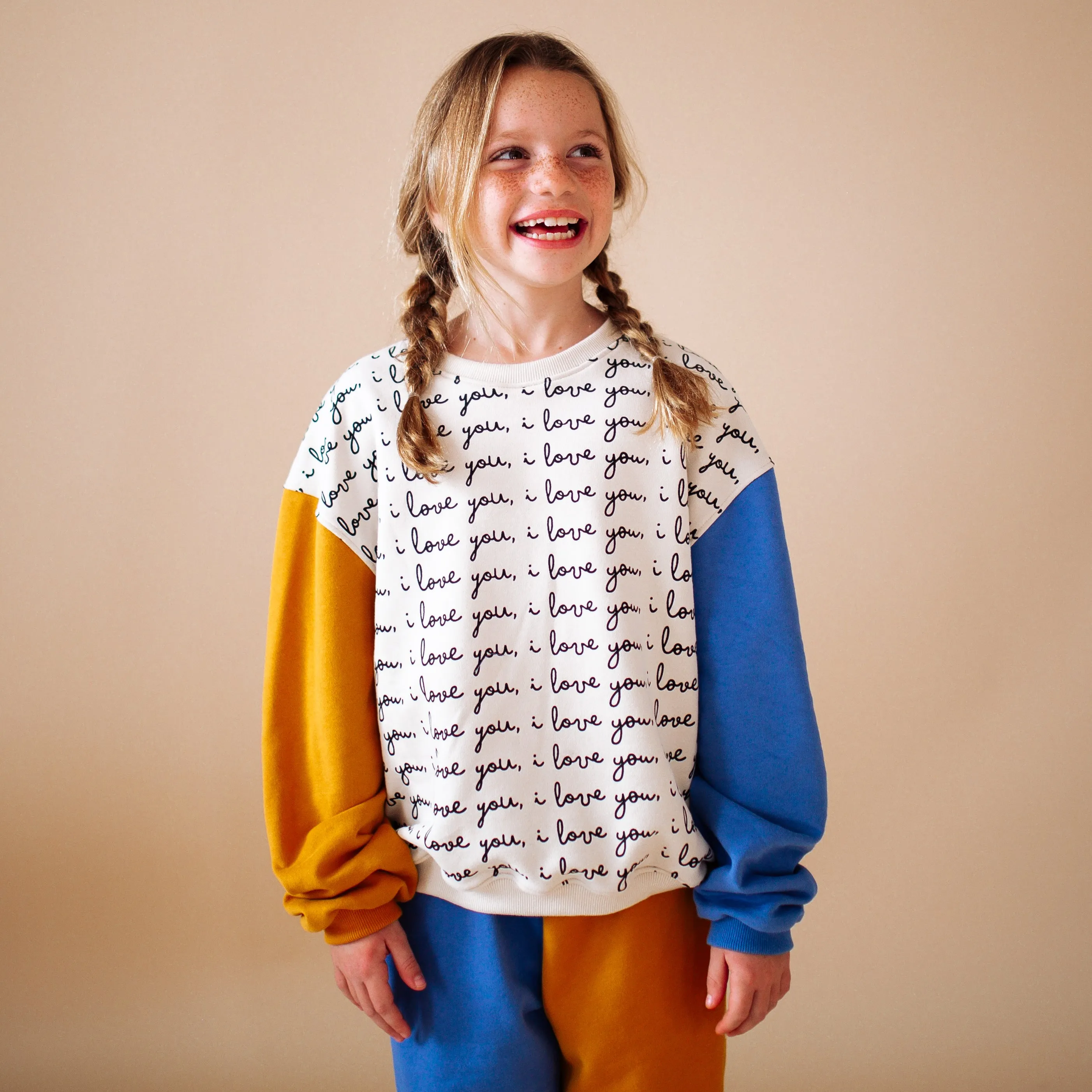 I LOVE YOU - Yellow & Blue | Oversized Kids Drop Shoulder  Pullover