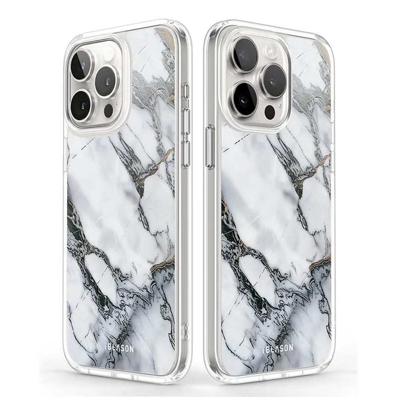 iPhone 15 Pro Halo MagSafe Cute Phone Case - White Marble
