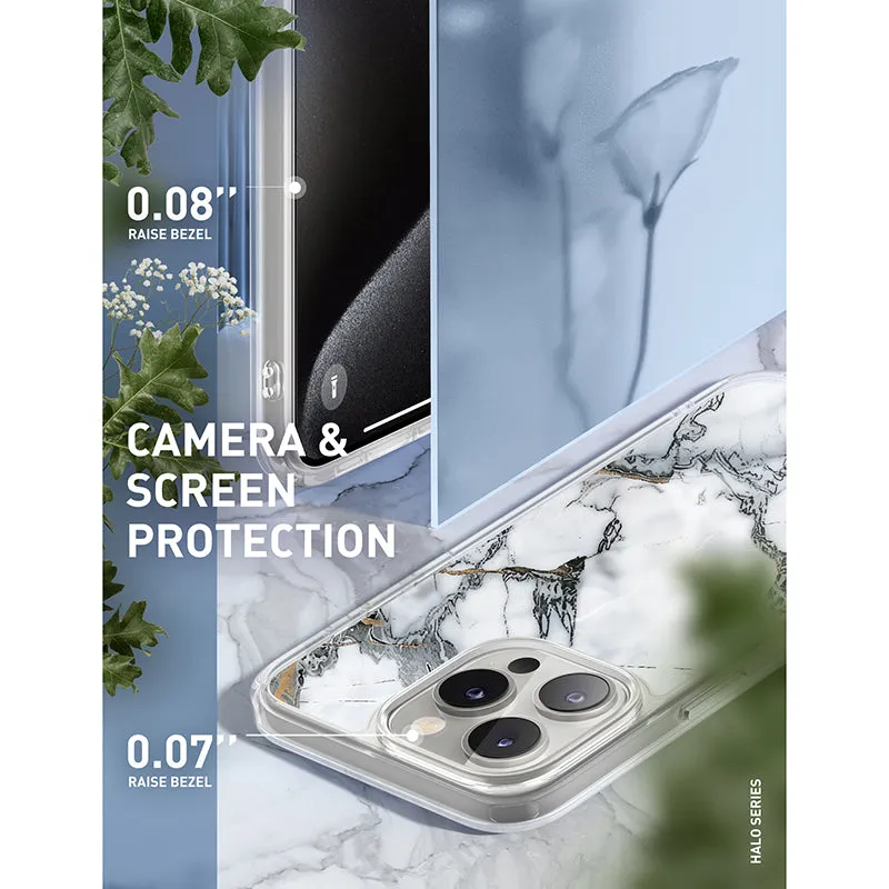 iPhone 15 Pro Halo MagSafe Cute Phone Case - White Marble